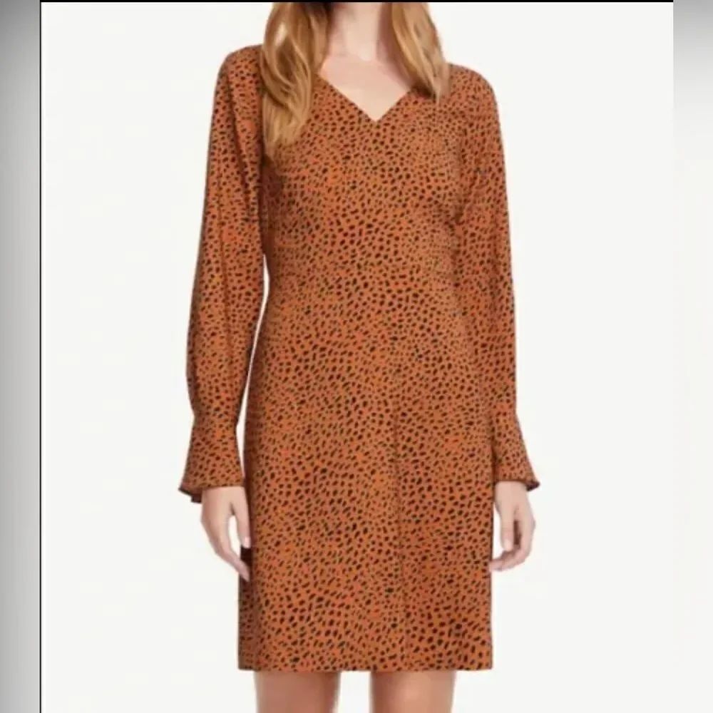 ANN TAYLOR FACTORY BROWN BLACK CHEETAH PRINT BELL SLEEVES A-LINE BOHO DRESS